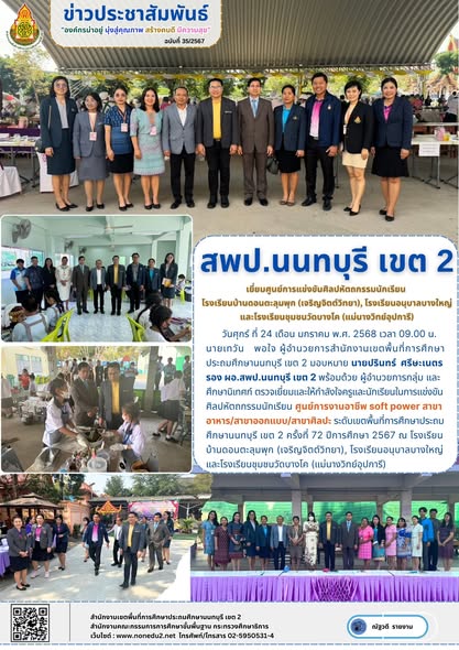 ตรวจเยี่ยมและให้กำลังใจครูและนักเรียนในการแข่งขันศิลปหัตถกรรมนักเรียน ศูนย์การงานอาชีพ soft power สาขาอาหาร/สาขาออกแบบ/สาขาศิลปะ