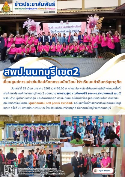 ตรวจเยี่ยมและให้กำลังใจครูและนักเรียนในการแข่งขันศิลปหัตถกรรมนักเรียน ศูนย์ทัศนศิลป์ soft power สาขาศิลปะ